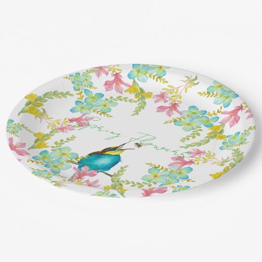 Frühlingsblumen Wasserfarbe Pappteller (Schrägansicht)