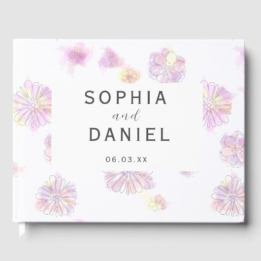 Frühlingsblumen Wasserfarbe Personalisiert Hochzei Gästebuch (Vorderseite)
