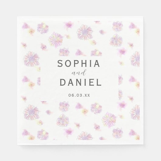Frühlingsblumen Wasserfarbe Personalisiert Hochzei Serviette (Vorderseite)