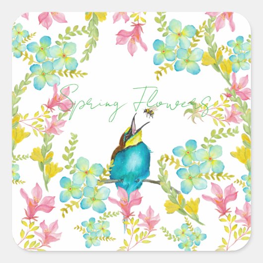 Frühlingsblumen Wasserfarbe Quadratischer Aufkleber (Vorderseite)