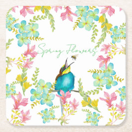 Frühlingsblumen Wasserfarbe Rechteckiger Pappuntersetzer