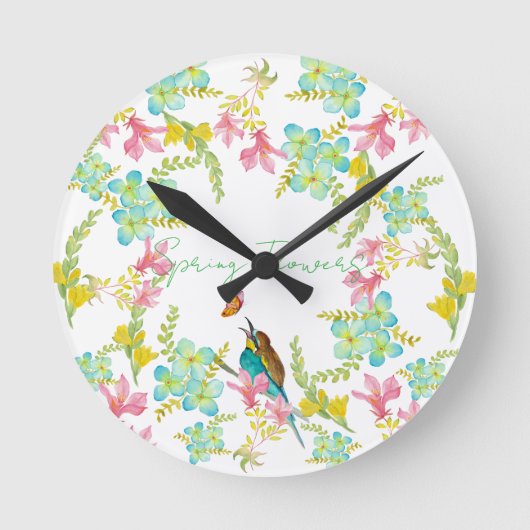 Frühlingsblumen Wasserfarbe Runde Wanduhr (Vorderseite)