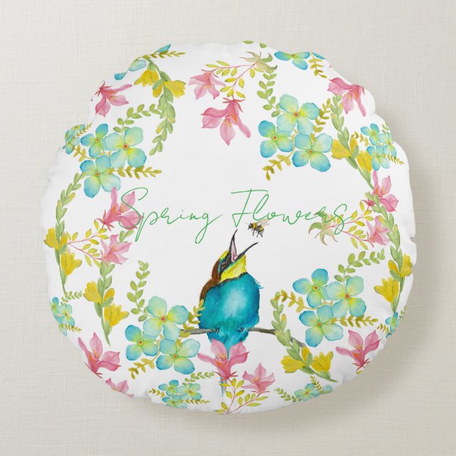 Frühlingsblumen Wasserfarbe Rundes Kissen (Vorderseite)