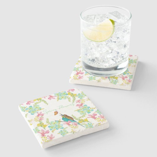 Frühlingsblumen Wasserfarbe Steinuntersetzer (Seitenansicht)