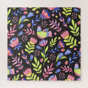Frühlingsblumen: Wasserfarbene Nahtlose Muster Puzzle