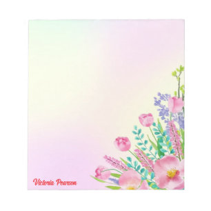 Frühlingsblumen Wasserfarbene Pastell Gradient Notizblock