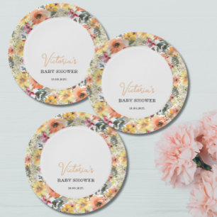 Frühlingsblumen Willkommen Baby Shower Pappteller