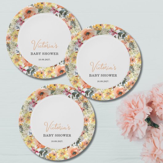 Frühlingsblumen Willkommen Baby Shower Pappteller
