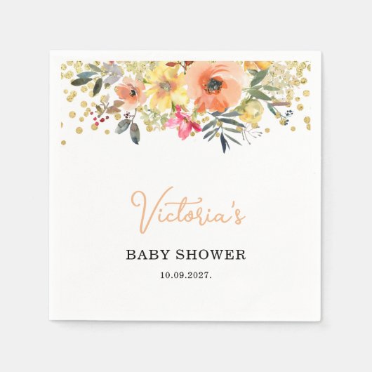 Frühlingsblumen Willkommen Baby Shower Serviette (Vorderseite)