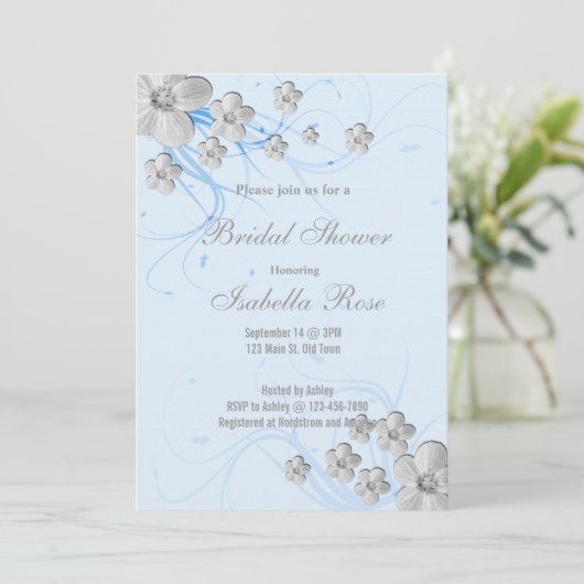 Frühlingsblumen Wirbel Brautduscheinladungen Einladung (Stehend Vorderseite)