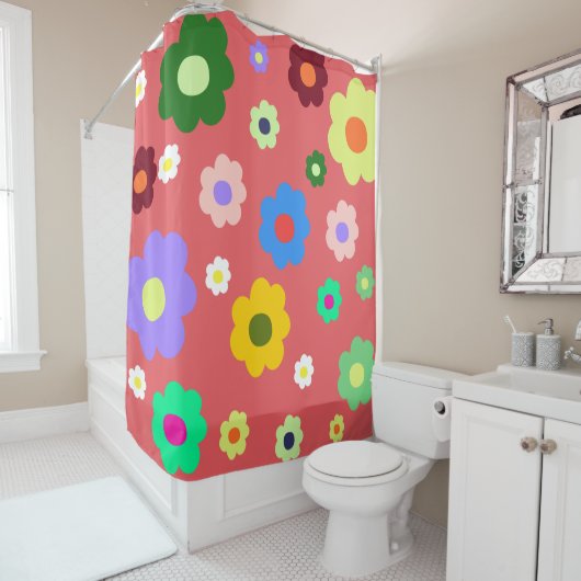 Frühlingsblumen Y2K Retro Muster Duschvorhang (Beispiel)