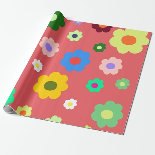 Frühlingsblumen Y2K Retro Muster Geschenkpapier (Ungerollt)