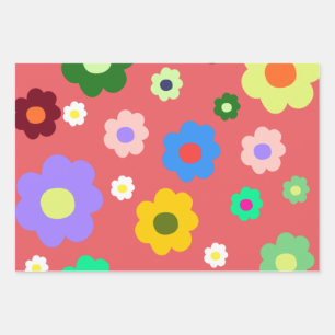 Frühlingsblumen Y2K Retro Muster Geschenkpapier Set