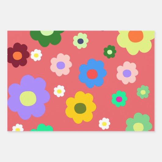 Frühlingsblumen Y2K Retro Muster Geschenkpapier Set (Vorderseite)