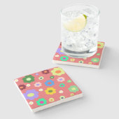 Frühlingsblumen Y2K Retro Muster Steinuntersetzer (Seitenansicht)