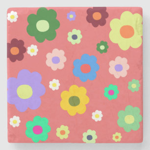 Frühlingsblumen Y2K Retro-Muster Steinuntersetzer