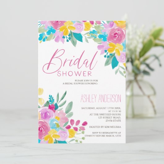 Frühlingsblumenfarbe cooles Brautparty Einladung (Stehend Vorderseite)