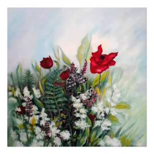 Frühlingsblumenfeld mit Pfefferkuchen und Schmette Fotodruck