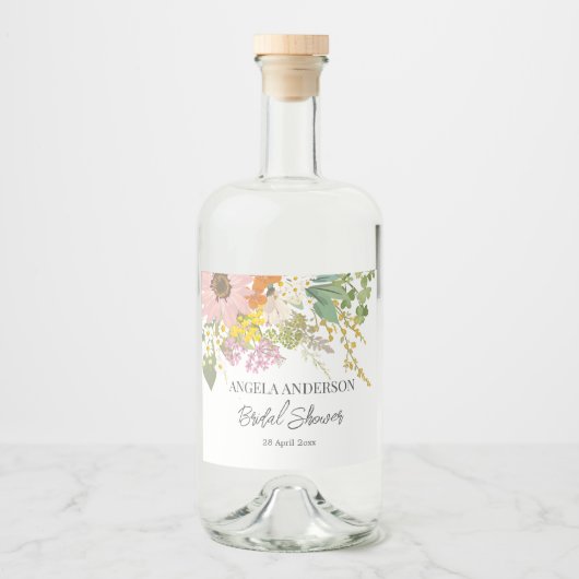 Frühlingsblumengarten Brautparty Papier Untersetze Alkoholflaschenetikett (Vorderseite)