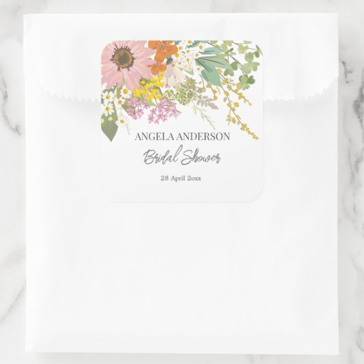 Frühlingsblumengarten Brautparty Papier Untersetze Quadratischer Aufkleber (Tasche)