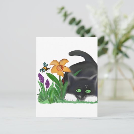 Frühlingsblumengarten entdeckt eine Biene und ein  Postkarte (Stehend Vorderseite)