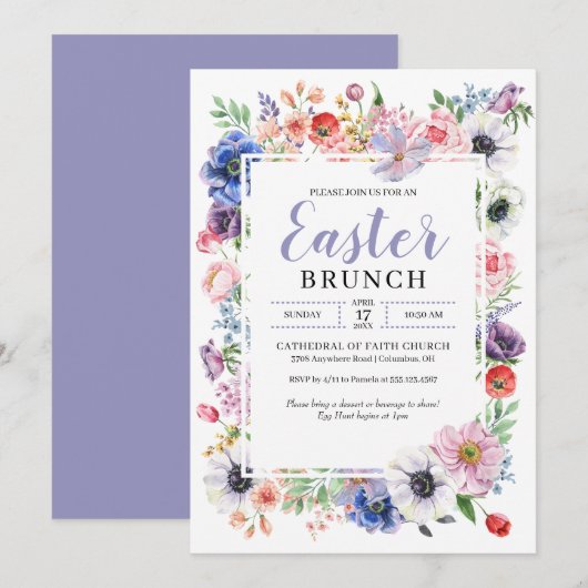 Frühlingsblumengarten Osterbrunch Einladung (Vorne/Hinten)
