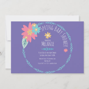 Frühlingsblumenkranz Lila Baby Shower Einladung