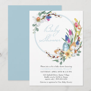 Frühlingsblumenkranz und Oster-Themen-Baby-Party Einladung