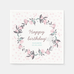 Frühlingsblumenkranz und sonniger Geburtstag Serviette