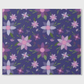 Frühlingsblumenmuster auf blauem Hintergrund Geschenkpapier (Flach)