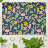 Frühlingsblumenmuster auf Dunkelblau Geschirrtuch (Gefaltet)