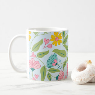 Frühlingsblumenmuster auf Hellblau Kaffeetasse
