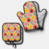 Frühlingsblumenmuster ofenhandschuh & Topflappen-Set (Vorderseite/Rückseite)