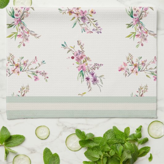 Frühlingsblumenmuster Wasserfarbe Botanik Geschirrtuch (Gefaltet)