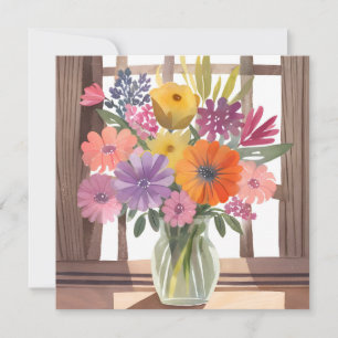 Frühlingsblumenstrauß   Florale Pastell-Wasserfarb Karte