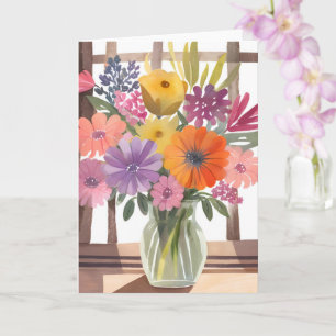 Frühlingsblumenstrauß Florale Pastell-Wasserfarb Karte