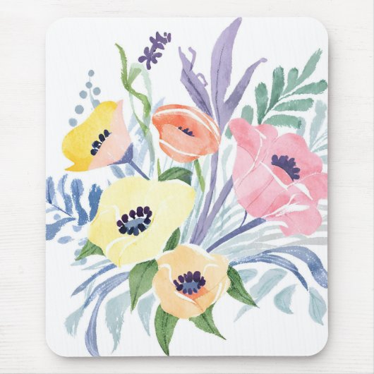 Frühlingsblumenstrauß | Hübsche florale Wasserfarb Mousepad (Vorne)