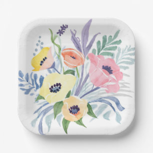 Frühlingsblumenstrauß   Hübsche florale Wasserfarb Pappteller