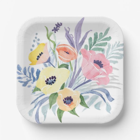 Frühlingsblumenstrauß | Hübsche florale Wasserfarb Pappteller (Vorderseite)