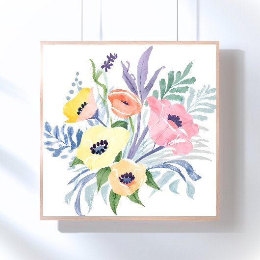 Frühlingsblumenstrauß | Hübsche florale Wasserfarb Poster
