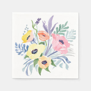 Frühlingsblumenstrauß   Hübsche florale Wasserfarb Serviette