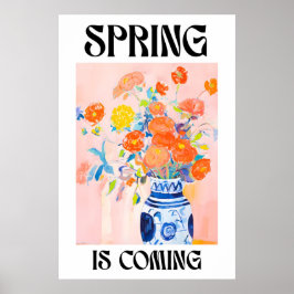 Frühlingsblumenstrauß-Kunstprint Vintage-Vase Poster