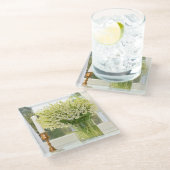 Frühlingsblumenstrauß, Maiglöckchen Glasuntersetzer (Schrägansicht)