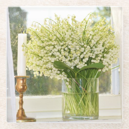 Frühlingsblumenstrauß, Maiglöckchen Glasuntersetzer (Vorderseite)