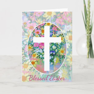 Frühlingsblumenstrauß und Kreuz individuell Oster- Feiertagskarte