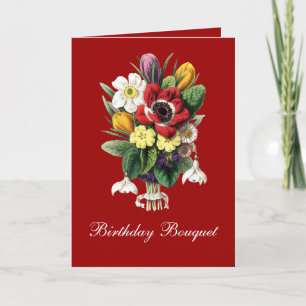 Frühlingsblumenstrauß Vintage Geburtstag Karte