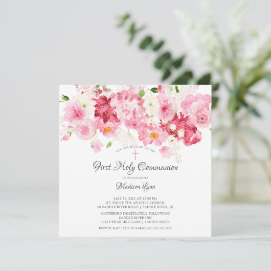 Frühlingsblüte Blumenkommunion Einladung (Stehend Vorderseite)