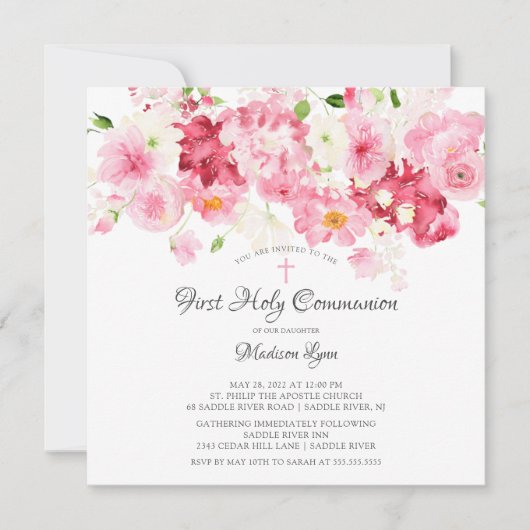 Frühlingsblüte Blumenkommunion Einladung (Vorderseite)