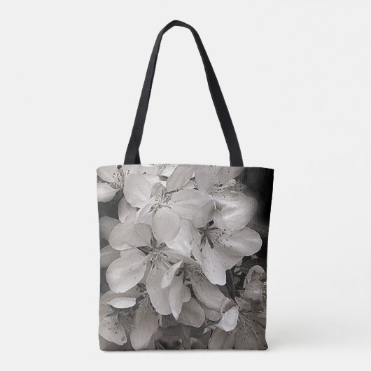 Frühlingsblüte in Schwarz-Weiß-Blume Tasche (Rückseite)