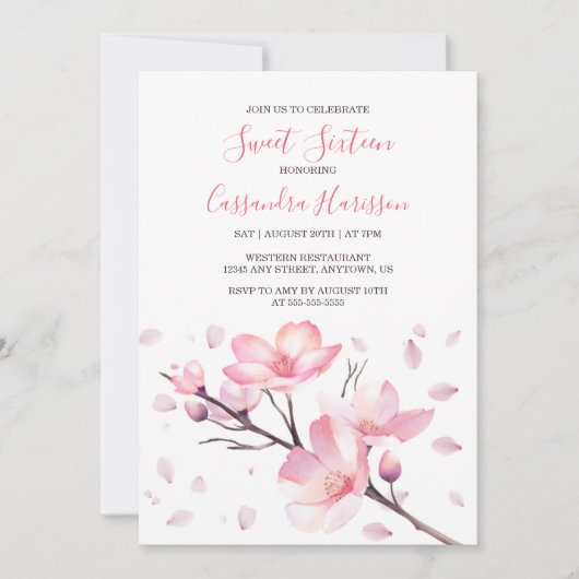 Frühlingsblüte Rosa Kirsche Blossom Sakura Geburts Einladung (Vorderseite)